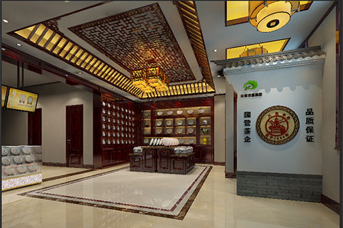 安多古朴典雅的中式茶叶店大堂设计效果图